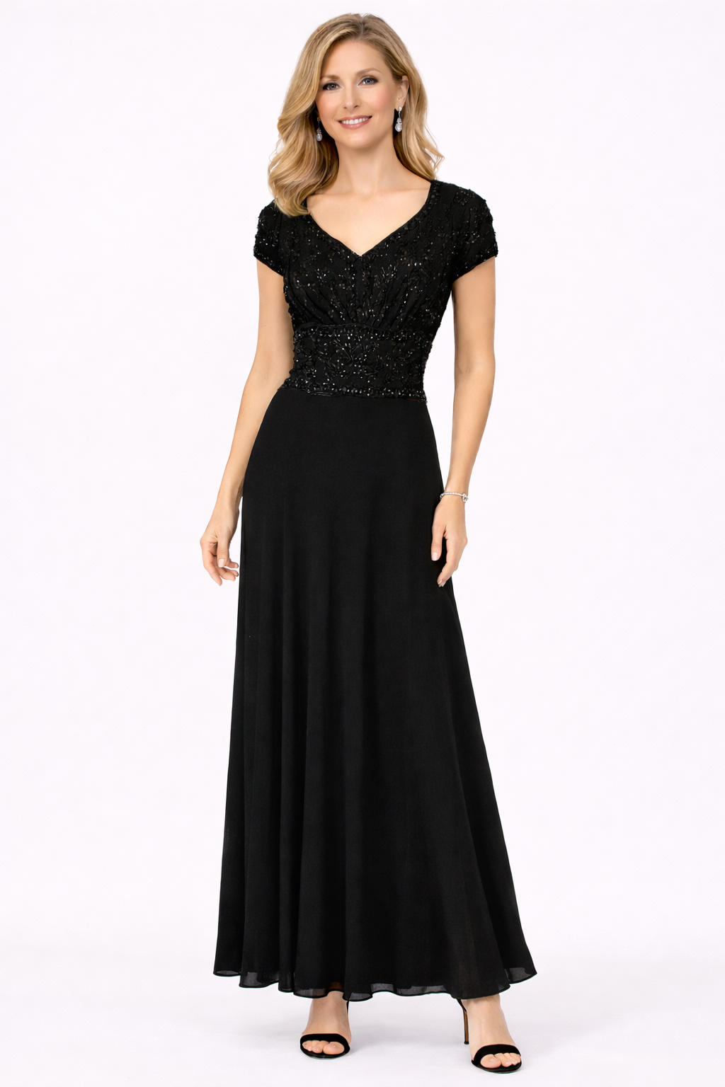 Ceil Chapman 1940's Black Rayon Crepe  Beaded Evening Gown size 6/7
