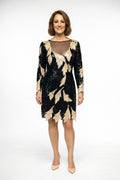 1980's Cream and Black Sequined leaf designCocktail Dress-size 8/9