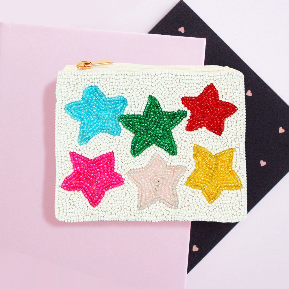 Colorful stars beaded coin purse