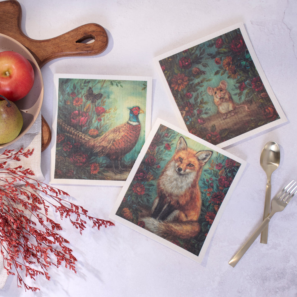Fall Woodland Swedish Cloth Set of 3