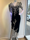 1980’s Forest Green Silk Velvet and Silver Beads Gown attributed to Bob Mackie Gown Size 8