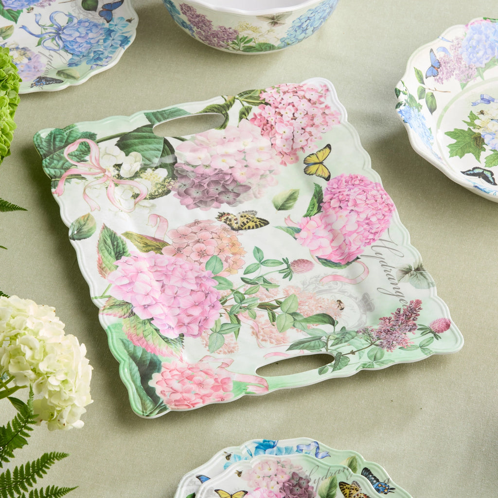 Garden Path Melamine Rectangular Platter with Handles 19in x 15in slanted