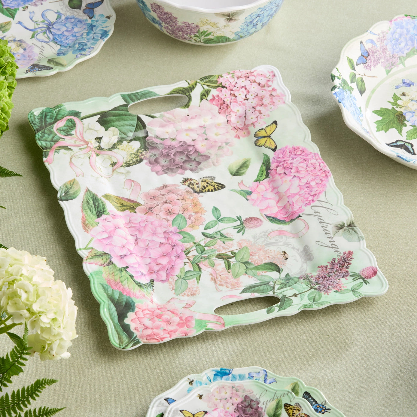 Garden Path Melamine Rectangular Platter with Handles 19in x 15in slanted