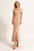 Gold Beaded Beige Crepe Gown 1940's Women's Costume Rental