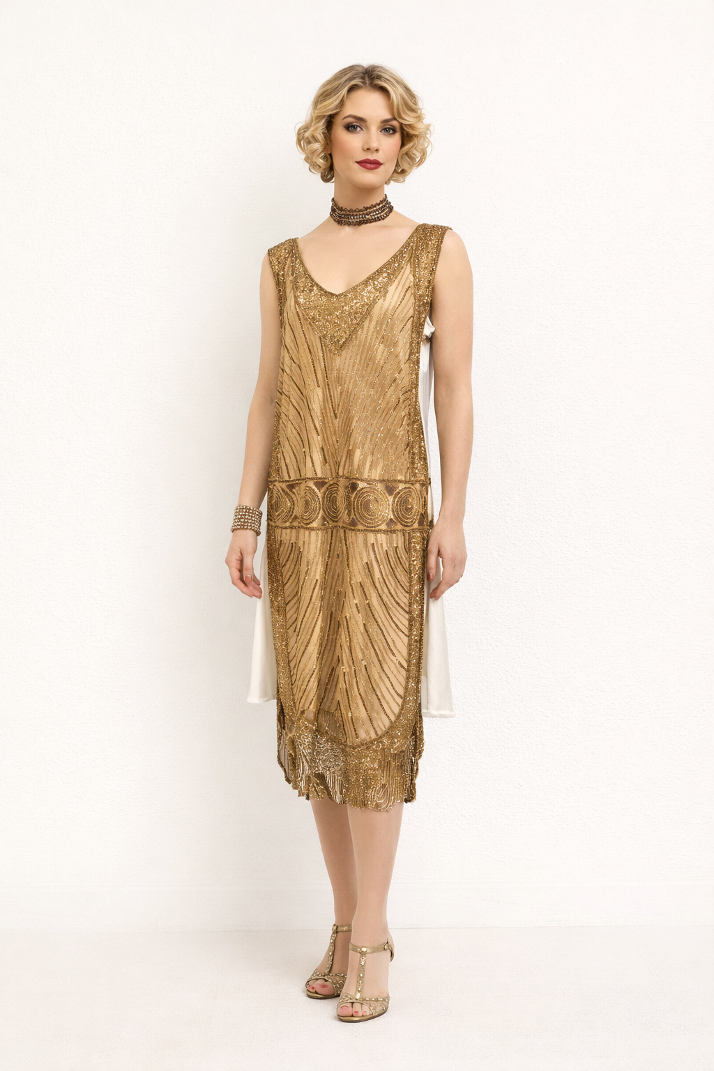 Gold Beaded Flapper Dress 1920's, Women's Costume Rental