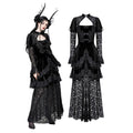 Gothic black ruffle overlay lace dres