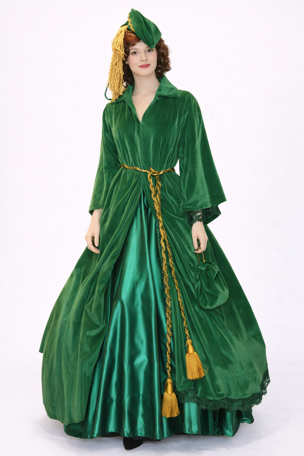 Green Velvet Curtain Victorian Gown, Women's Costume Rental