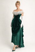 Green Velvet & White Lace Victorian Gown Costume Rental