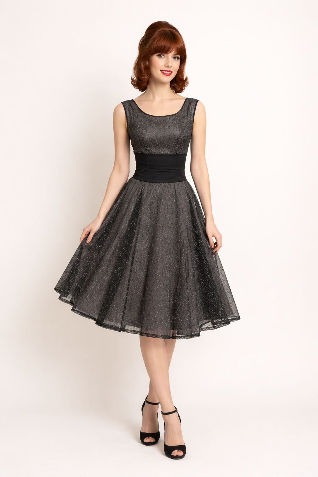 Grey Eyelet 1950s Vintage Dress, Women's Costume Rental