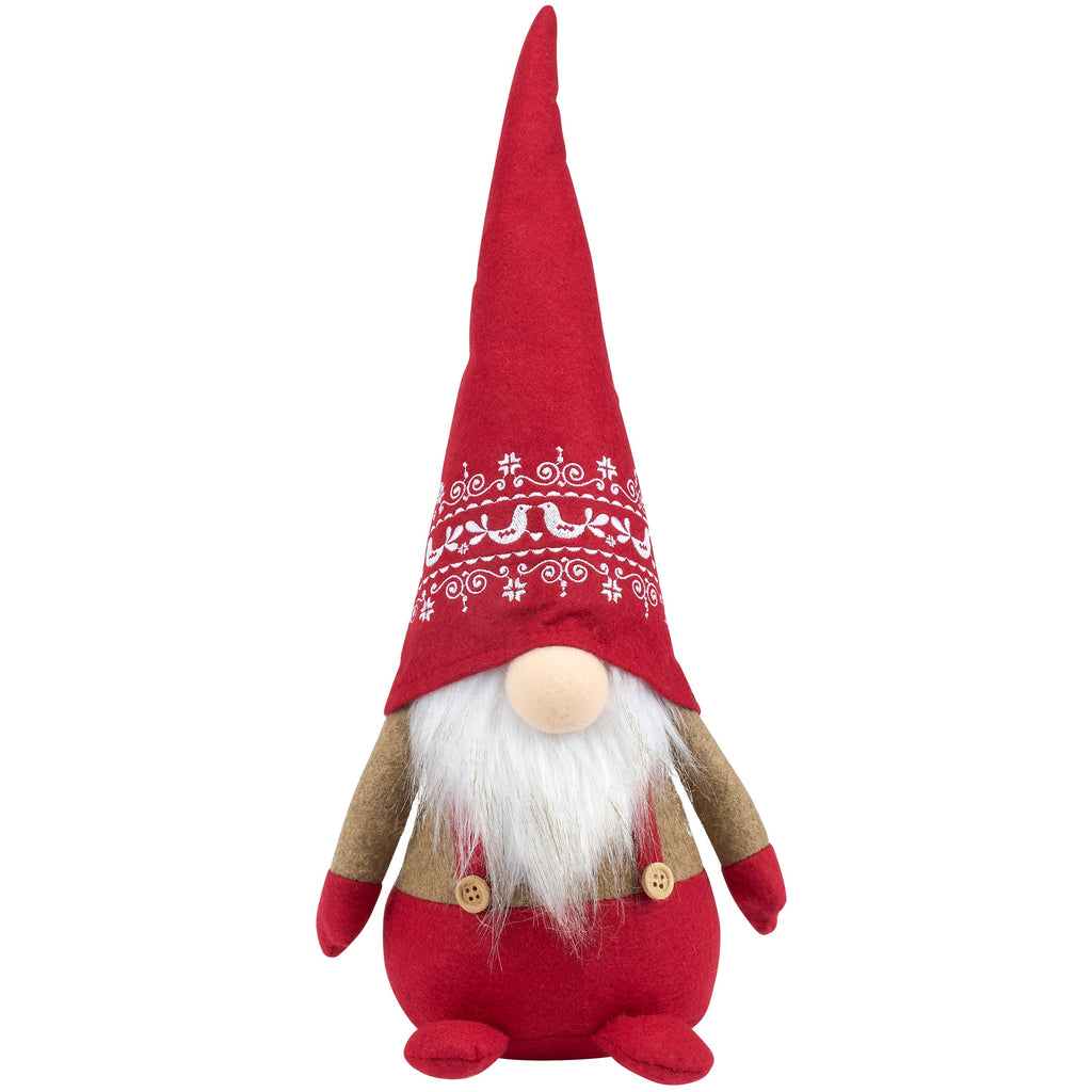 Red gnome figurine with a patterned hat o