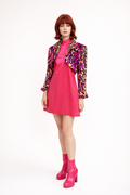 Hot Pink Vinyl Dress with Leopard Print Jacket Dress 1960's Women's Costume Rental