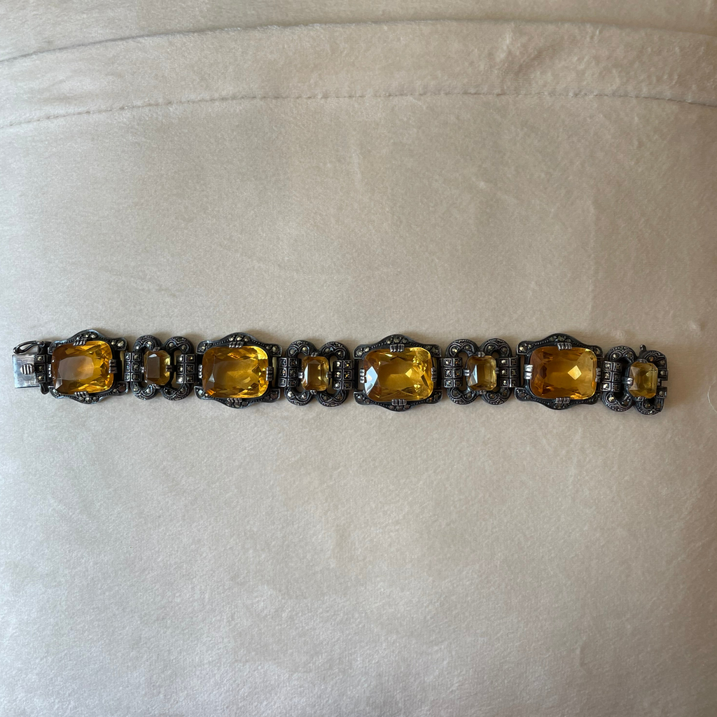 Vintage Art Deco Sterling,Marcasite and Citrine Bracelet