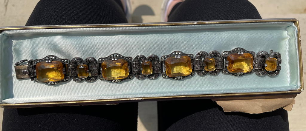 Vintage Art Deco Sterling,Marcasite and Citrine Bracelet