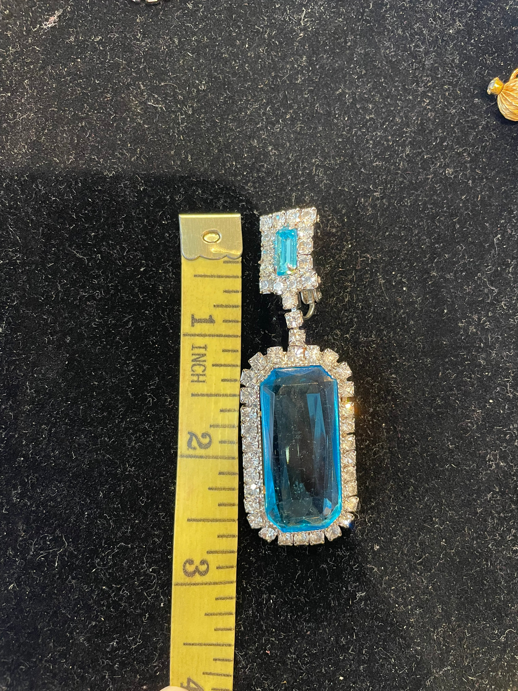 Vintage 1980s Blue Rectangular Rhinestone Earrings