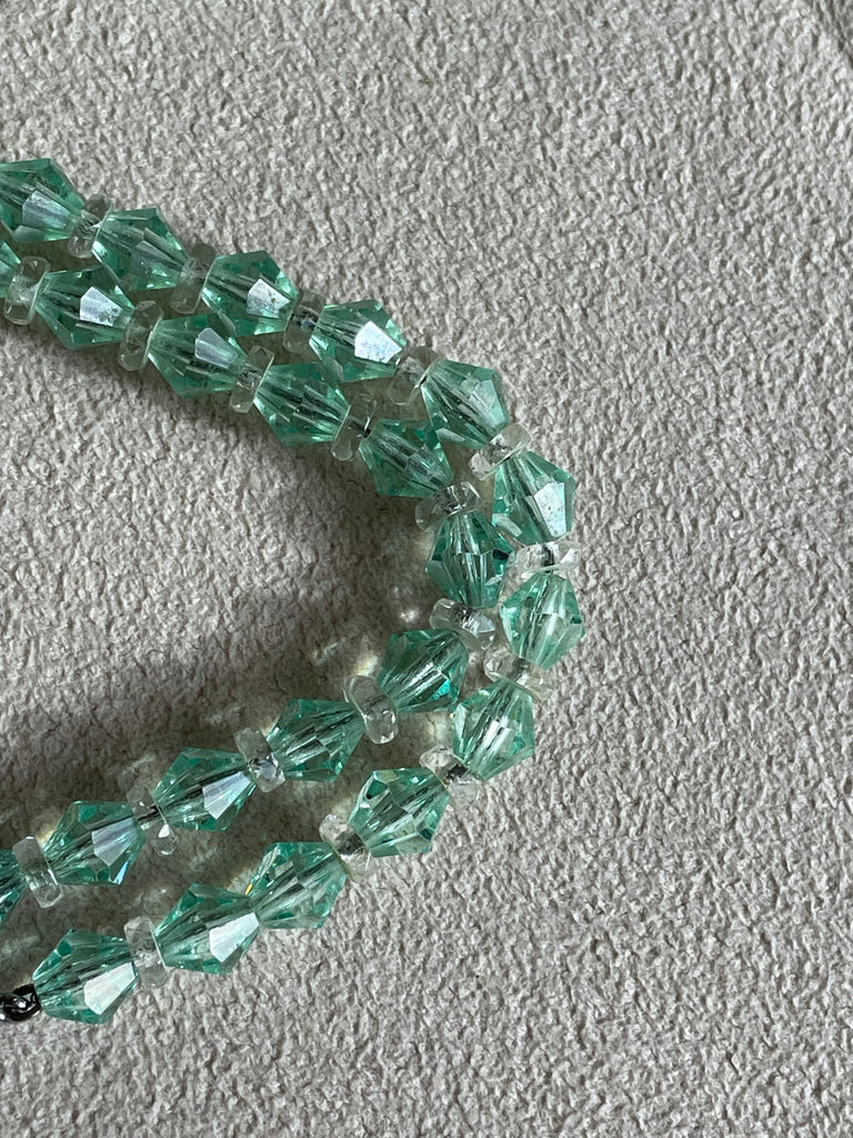 Art Deco Filigre Mint Green Crystal Necklace