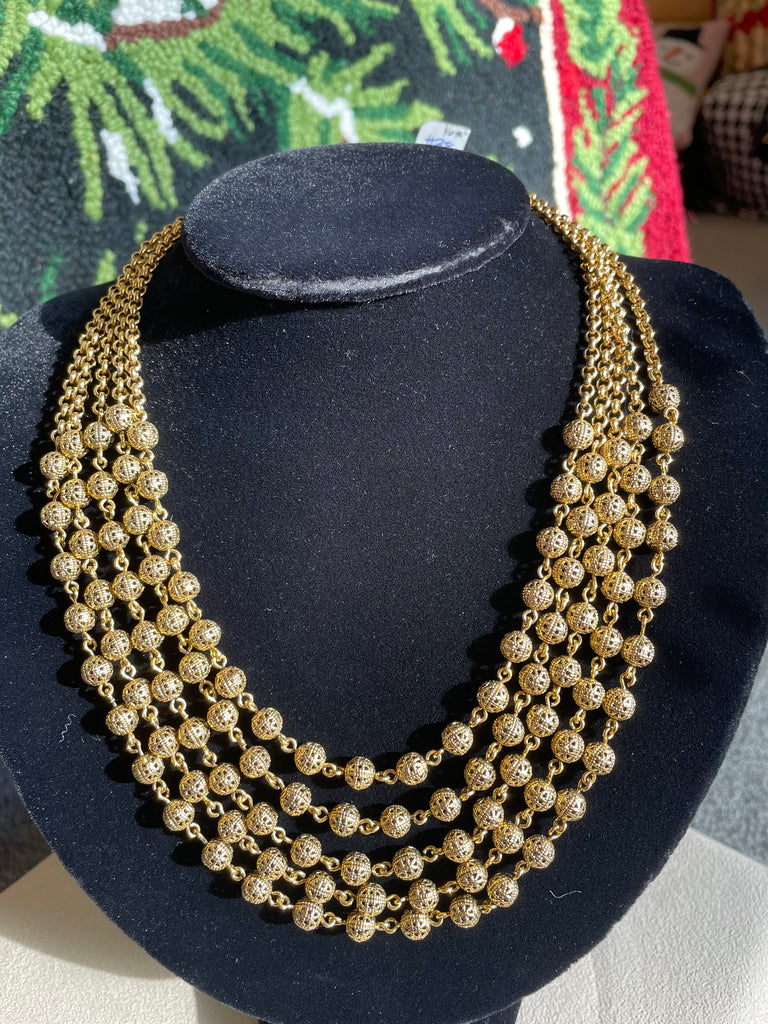 Multistrand Gold Hollow Beaded 80s  Necklace