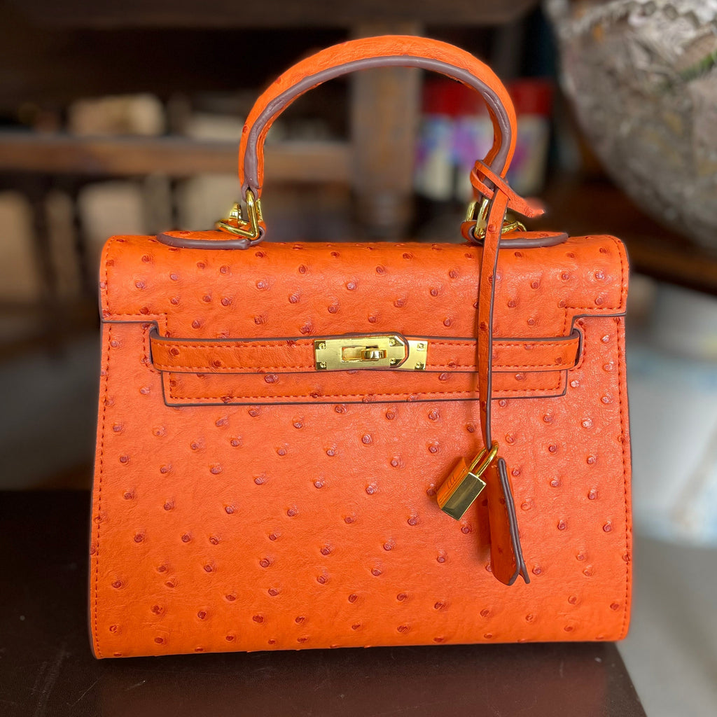 Orange Ostrich Inzi Handbag