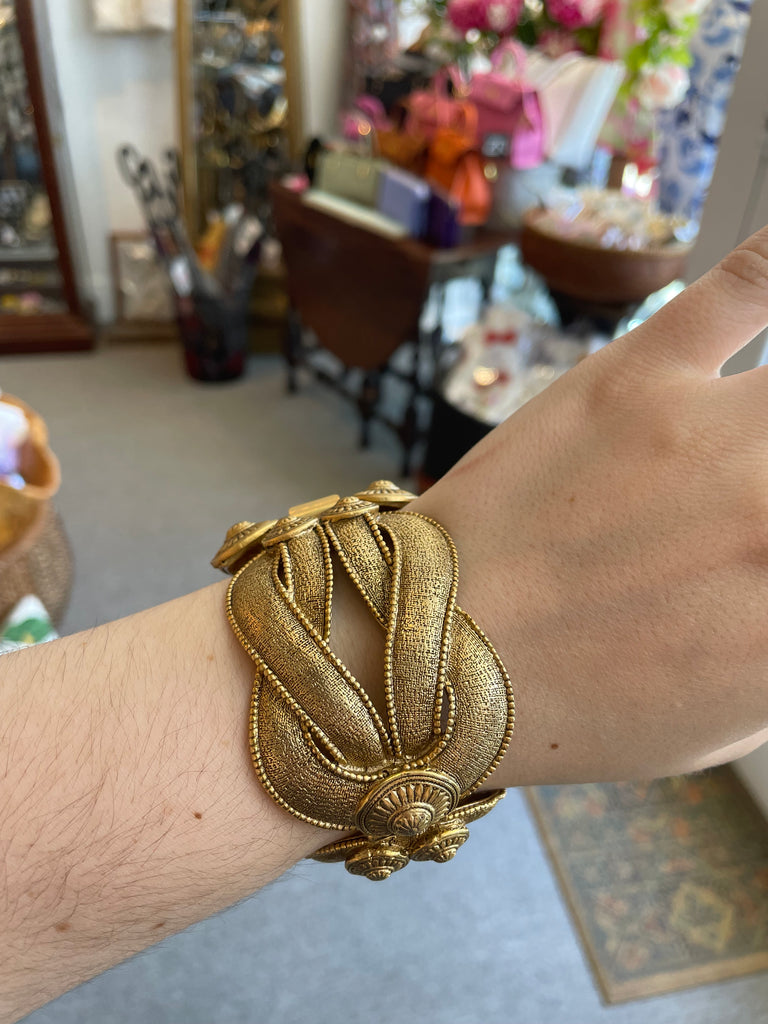 Elizabeth Cole Heavy Gold Tone Textured Braided Brass Bracelet