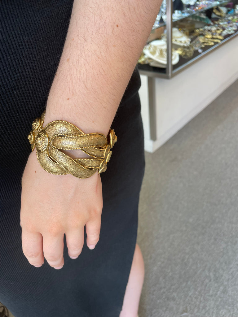 Elizabeth Cole Heavy Gold Tone Textured Braided Brass Bracelet