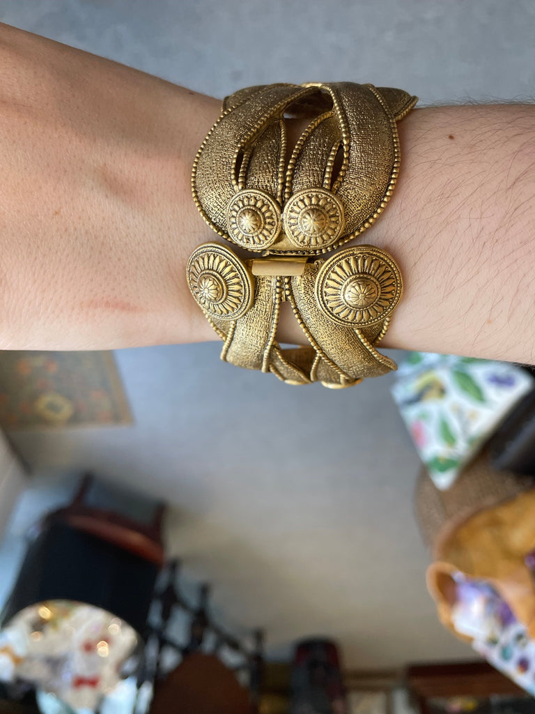 Elizabeth Cole Heavy Gold Tone Textured Braided Brass Bracelet