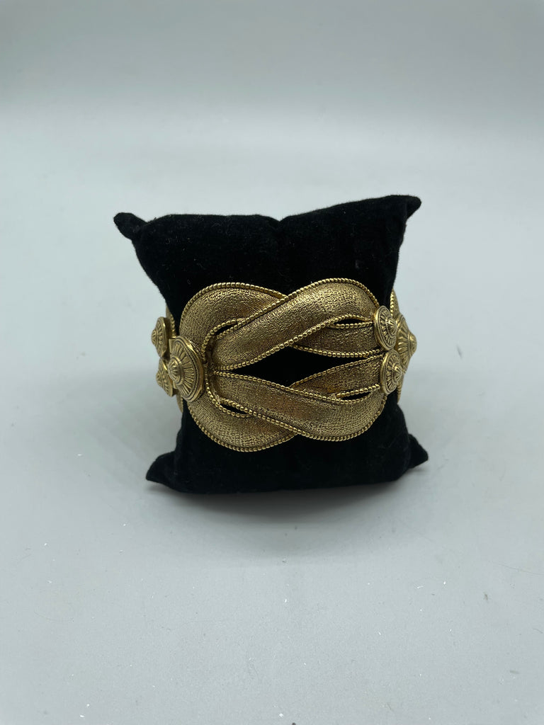 Elizabeth cole, heavy, gold tone textured, braided, brass, bracelet