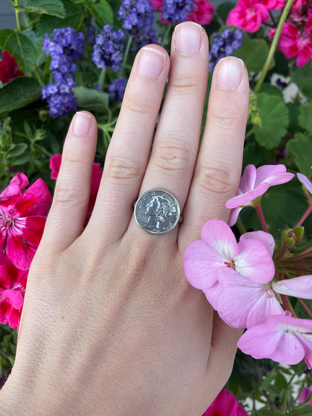 Sterling Mercury Dime  Head Ring