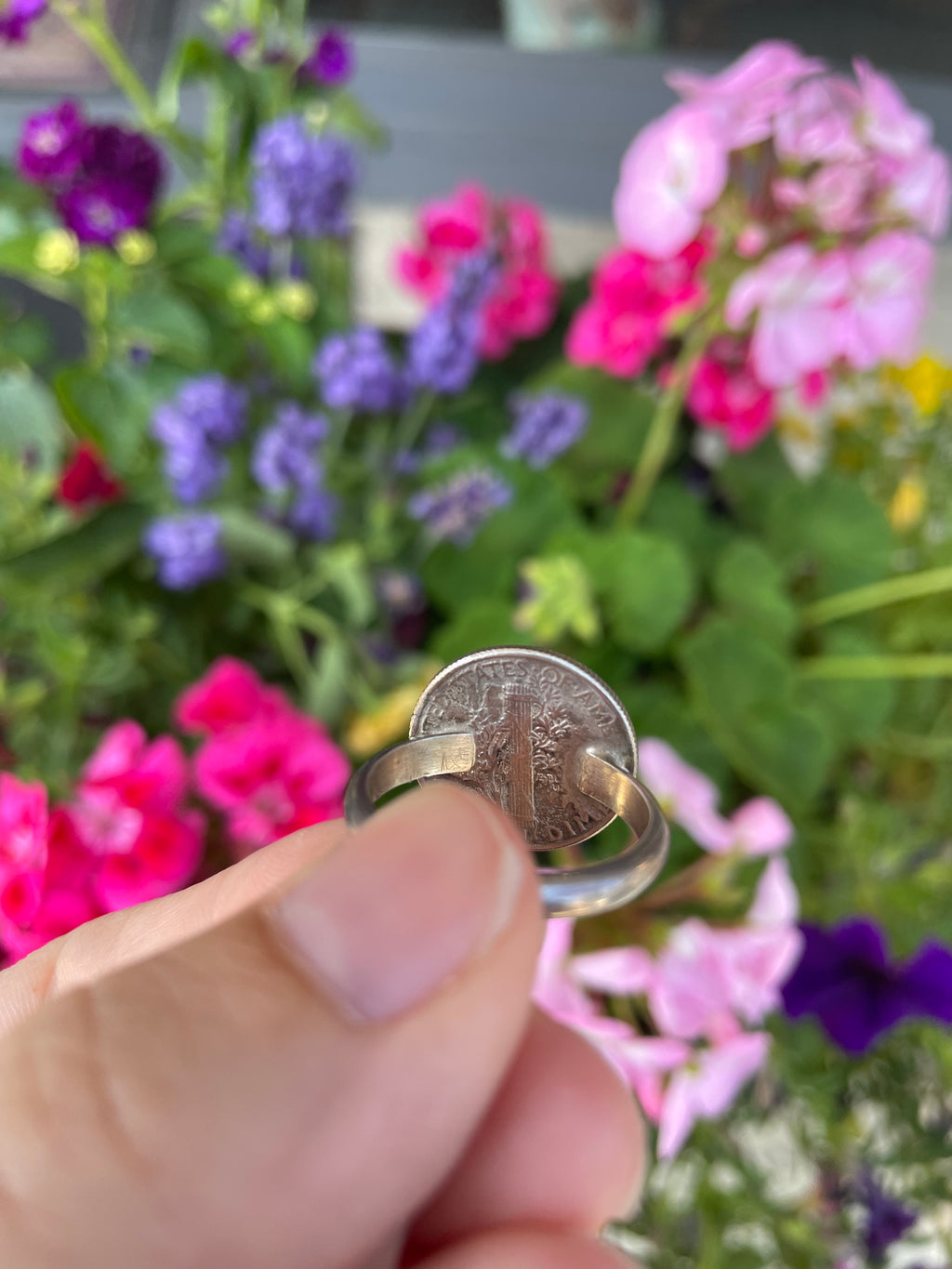 Sterling Mercury Dime  Head Ring