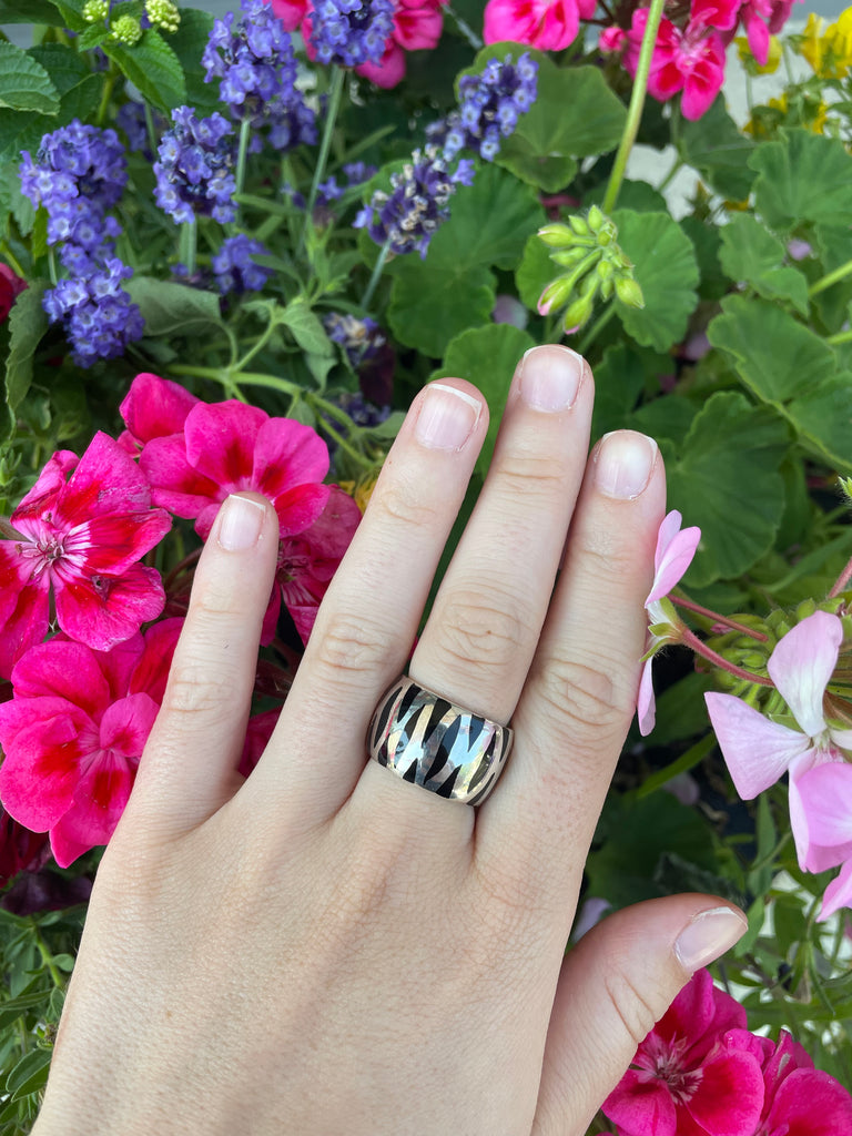Sterling Silver Black Enamel Ring Made in Italy