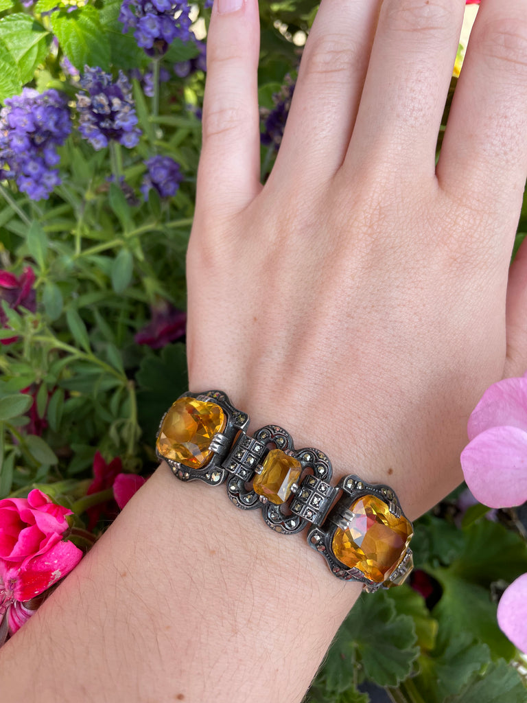 Vintage Art Deco Sterling,Marcasite and Citrine Bracelet