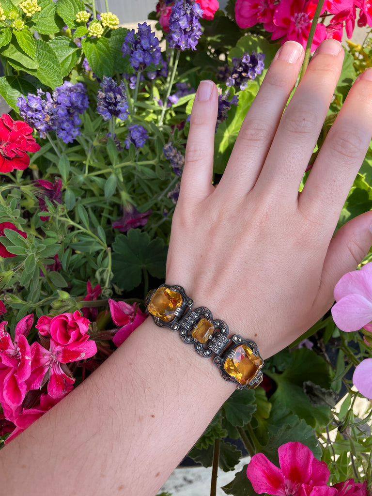 Vintage Art Deco Sterling,Marcasite and Citrine Bracelet
