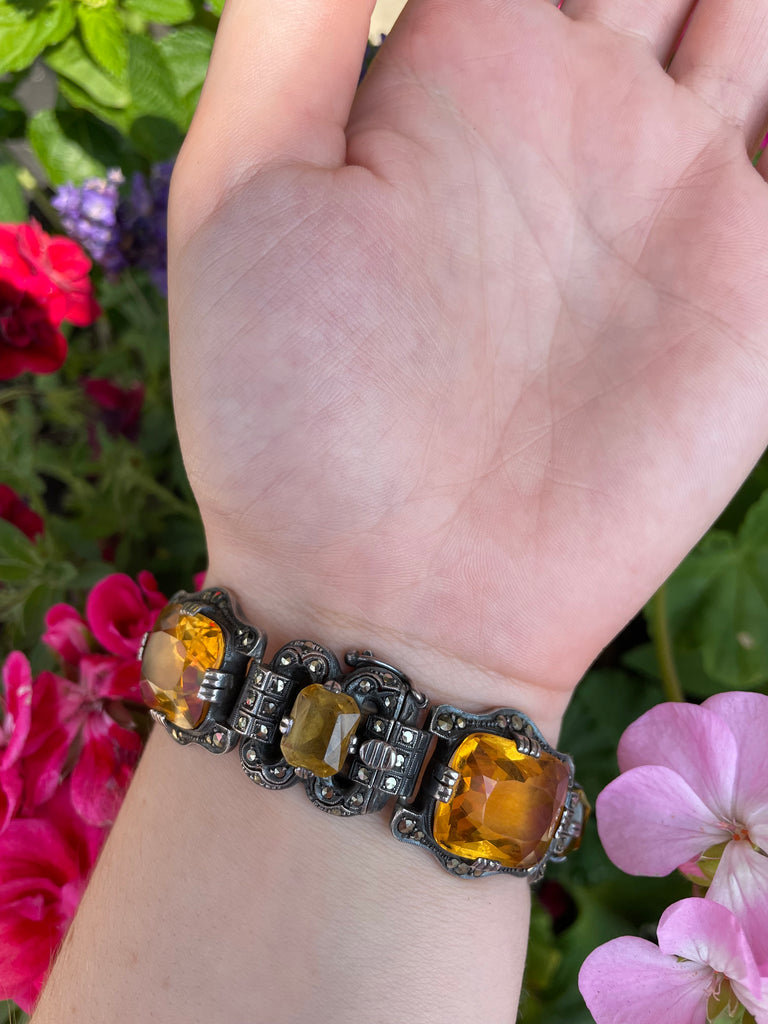 Vintage Art Deco Sterling,Marcasite and Citrine Bracelet