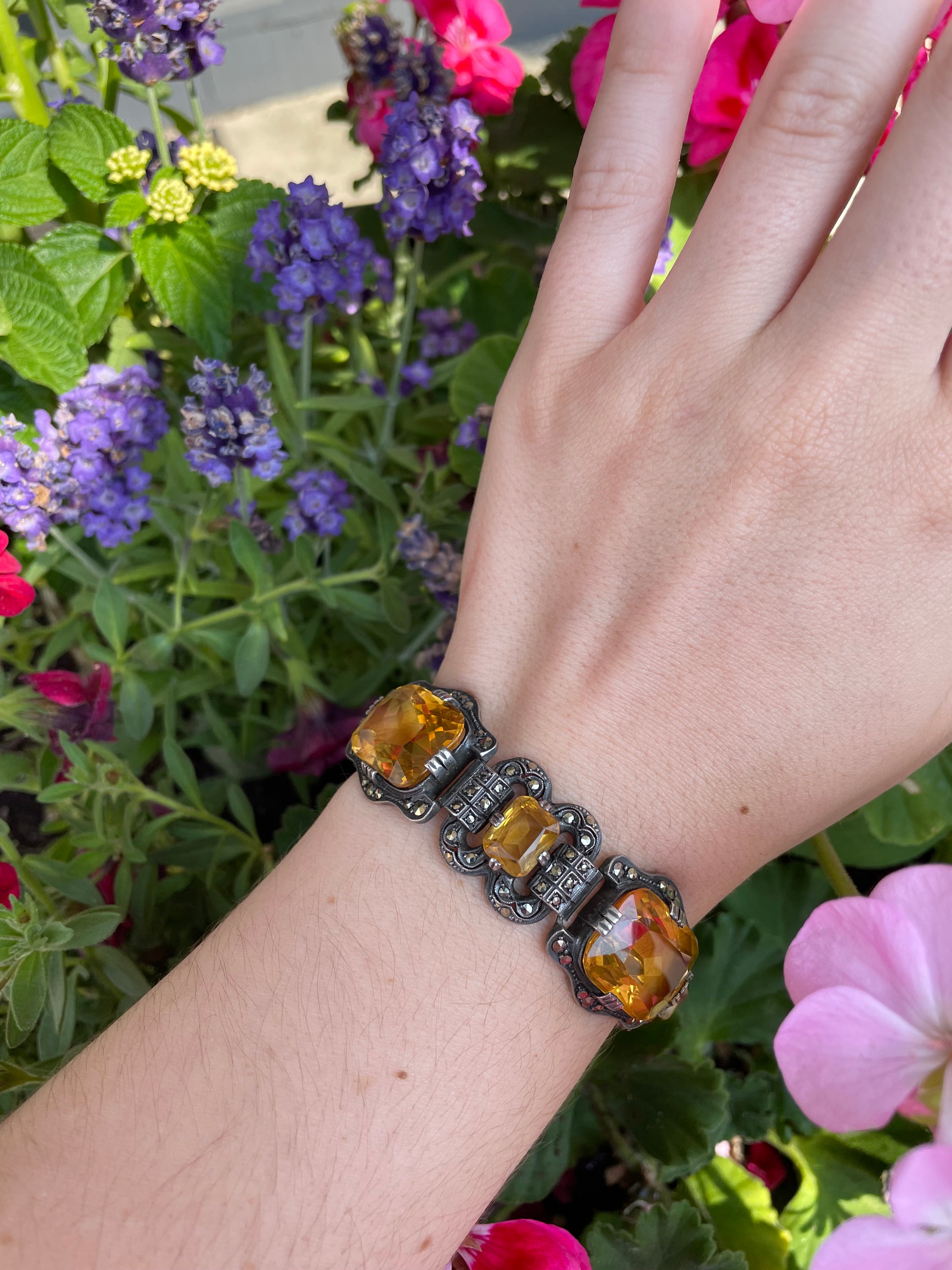 Vintage Art Deco Sterling,Marcasite and Citrine Bracelet