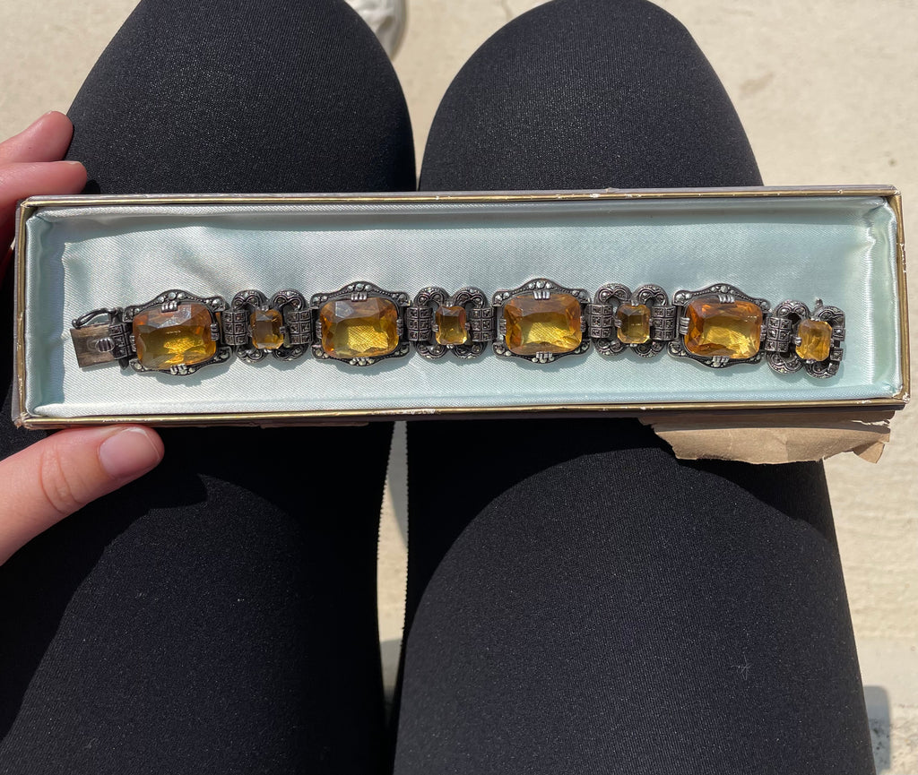Vintage Art Deco Sterling,Marcasite and Citrine Bracelet