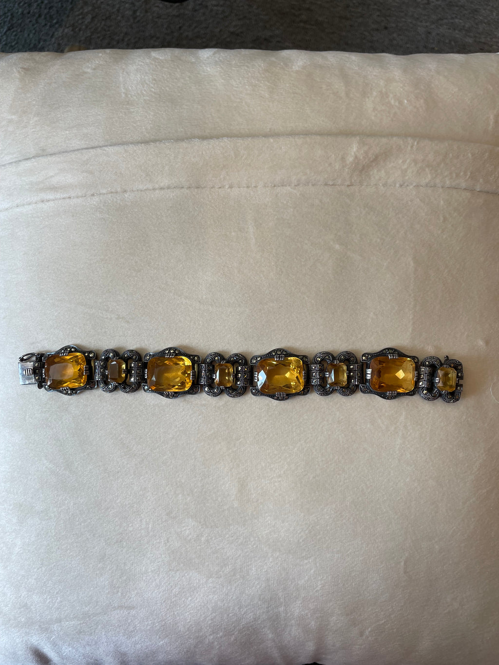 Vintage Art Deco Sterling,Marcasite and Citrine Bracelet
