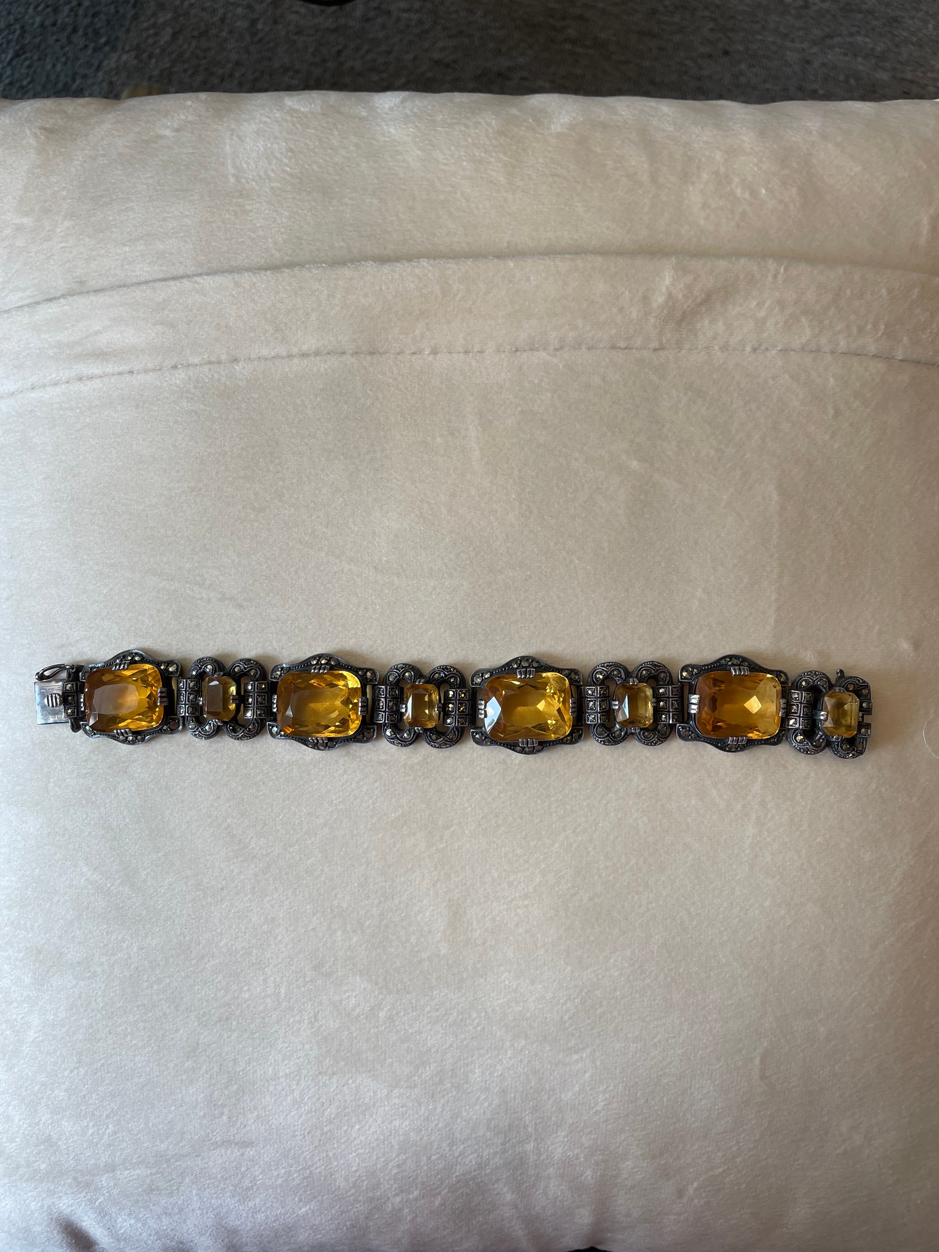 Vintage Art Deco Sterling,Marcasite and Citrine Bracelet