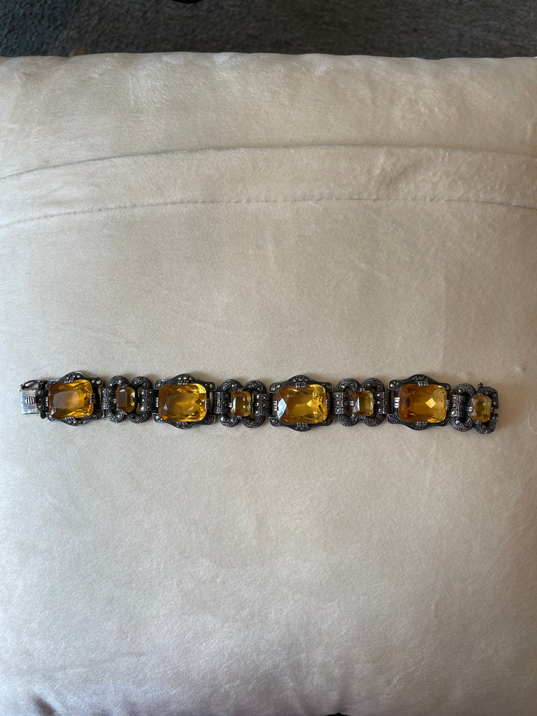 Vintage Art Deco Sterling,Marcasite and Citrine Bracelet