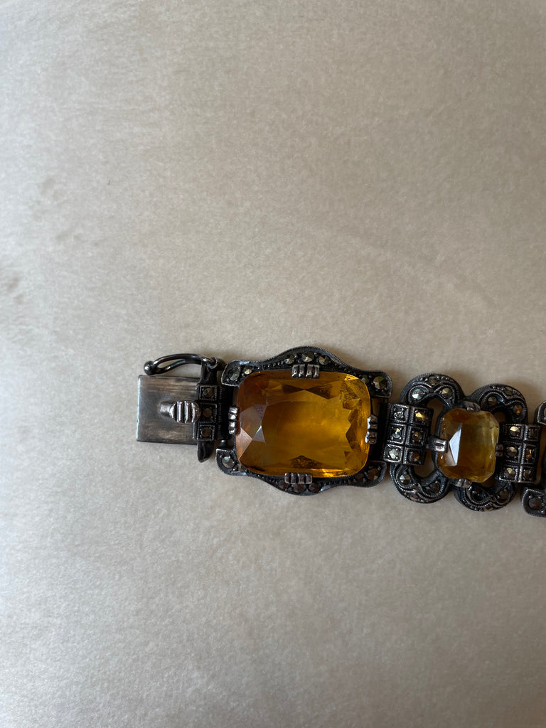 Vintage Art Deco Sterling,Marcasite and Citrine Bracelet