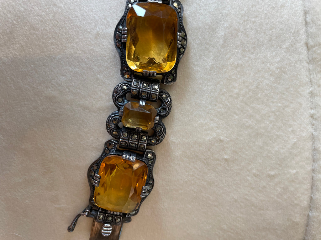 Vintage Art Deco Sterling,Marcasite and Citrine Bracelet