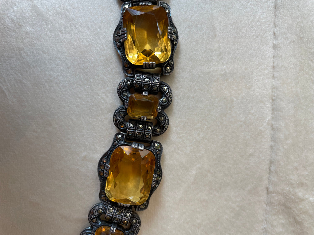 Vintage Art Deco Sterling,Marcasite and Citrine Bracelet