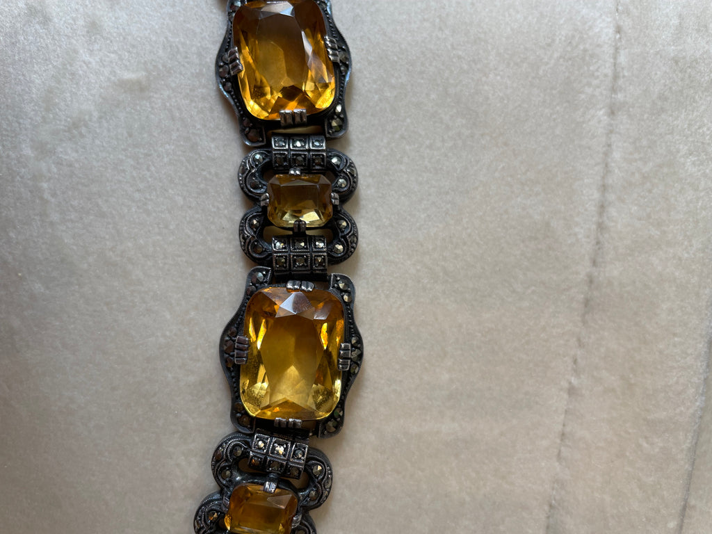 Vintage Art Deco Sterling,Marcasite and Citrine Bracelet