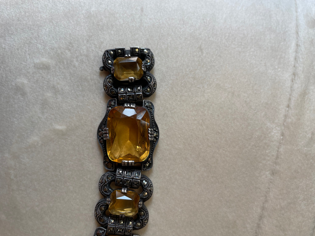 Vintage Art Deco Sterling,Marcasite and Citrine Bracelet