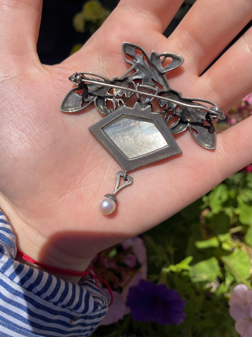 Sterling double dragonfly marcasite Pin / Brooch with blue topaz,amethyst and mother of pearl