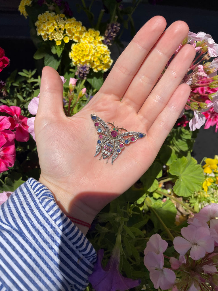 Victorian  12kt Ruby,Sapphire and Diamond Butterfly Pin
