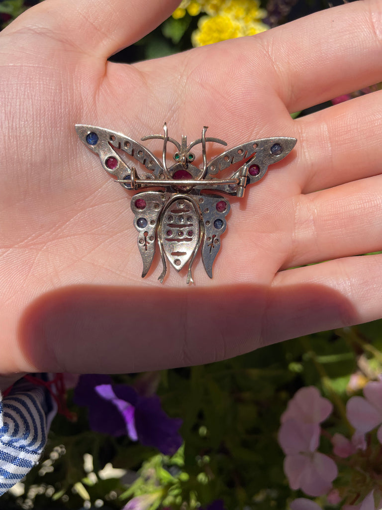 Victorian  12kt Ruby,Sapphire and Diamond Butterfly Pin