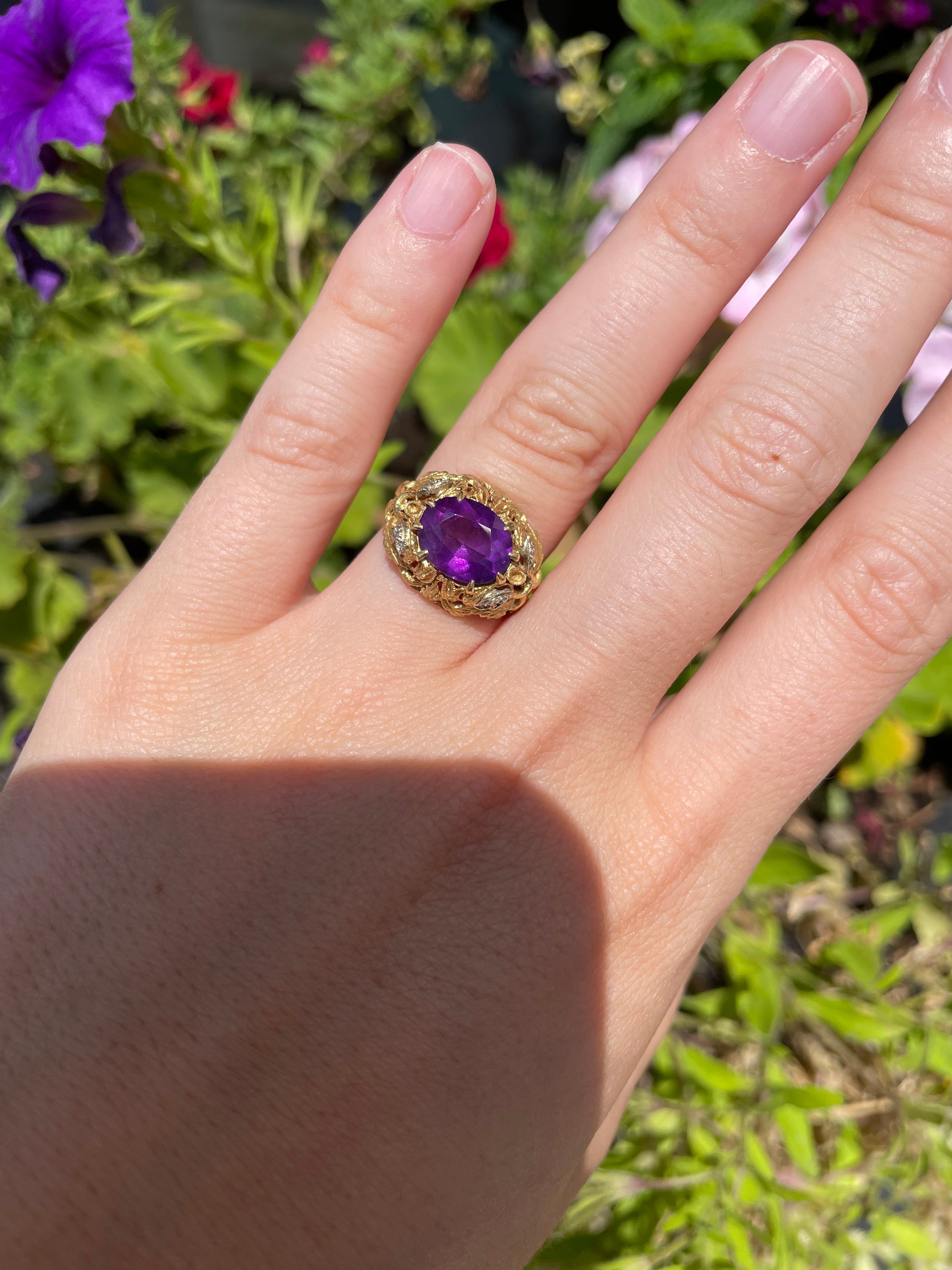 Italian 18k Gold and Amethyst Vintage 20s Ring