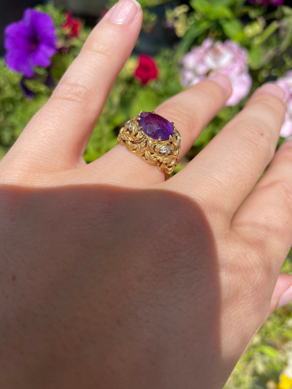 Italian 18k Gold and Amethyst Vintage 20s Ring