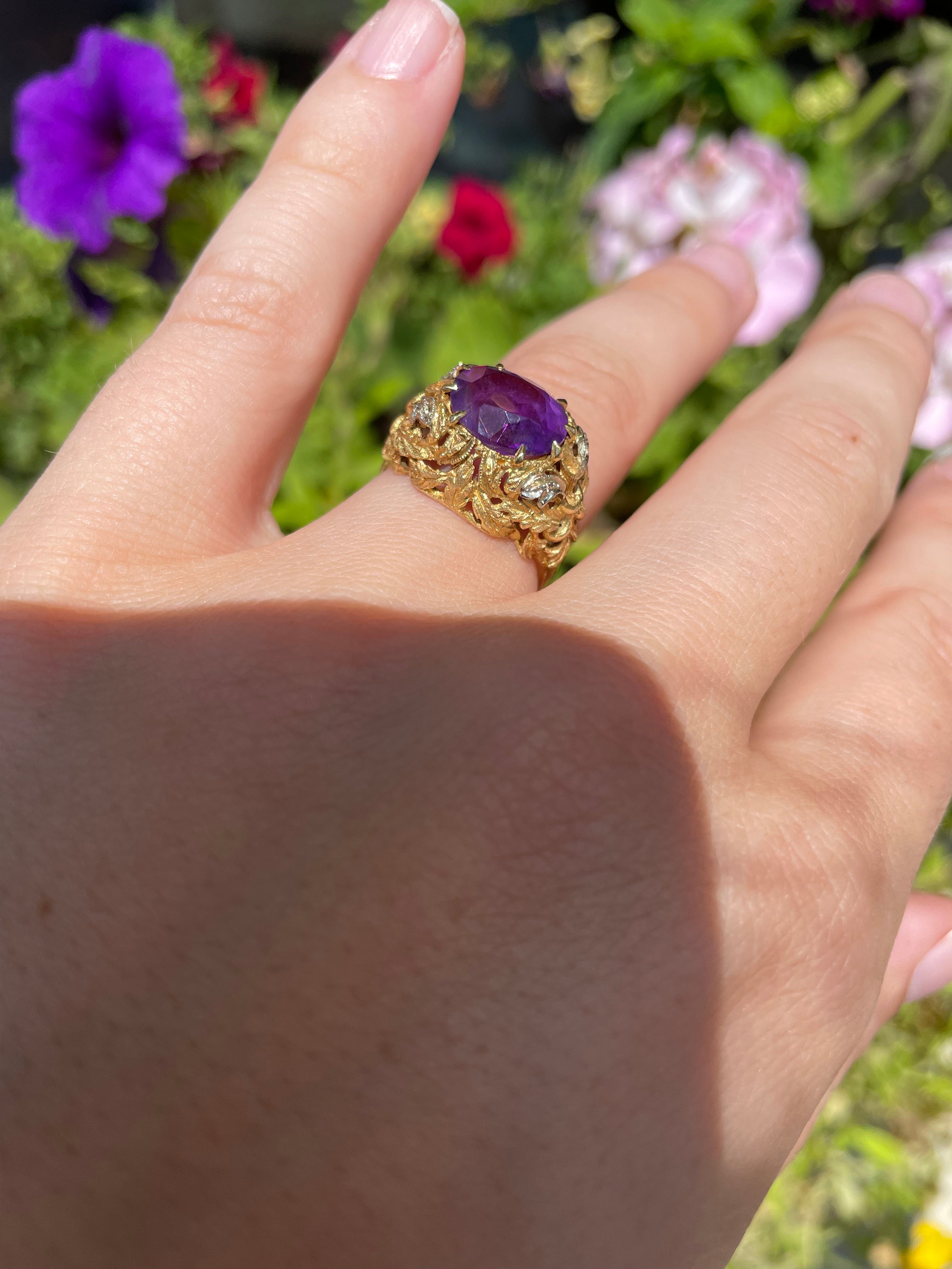 Italian 18k Gold and Amethyst Vintage 20s Ring
