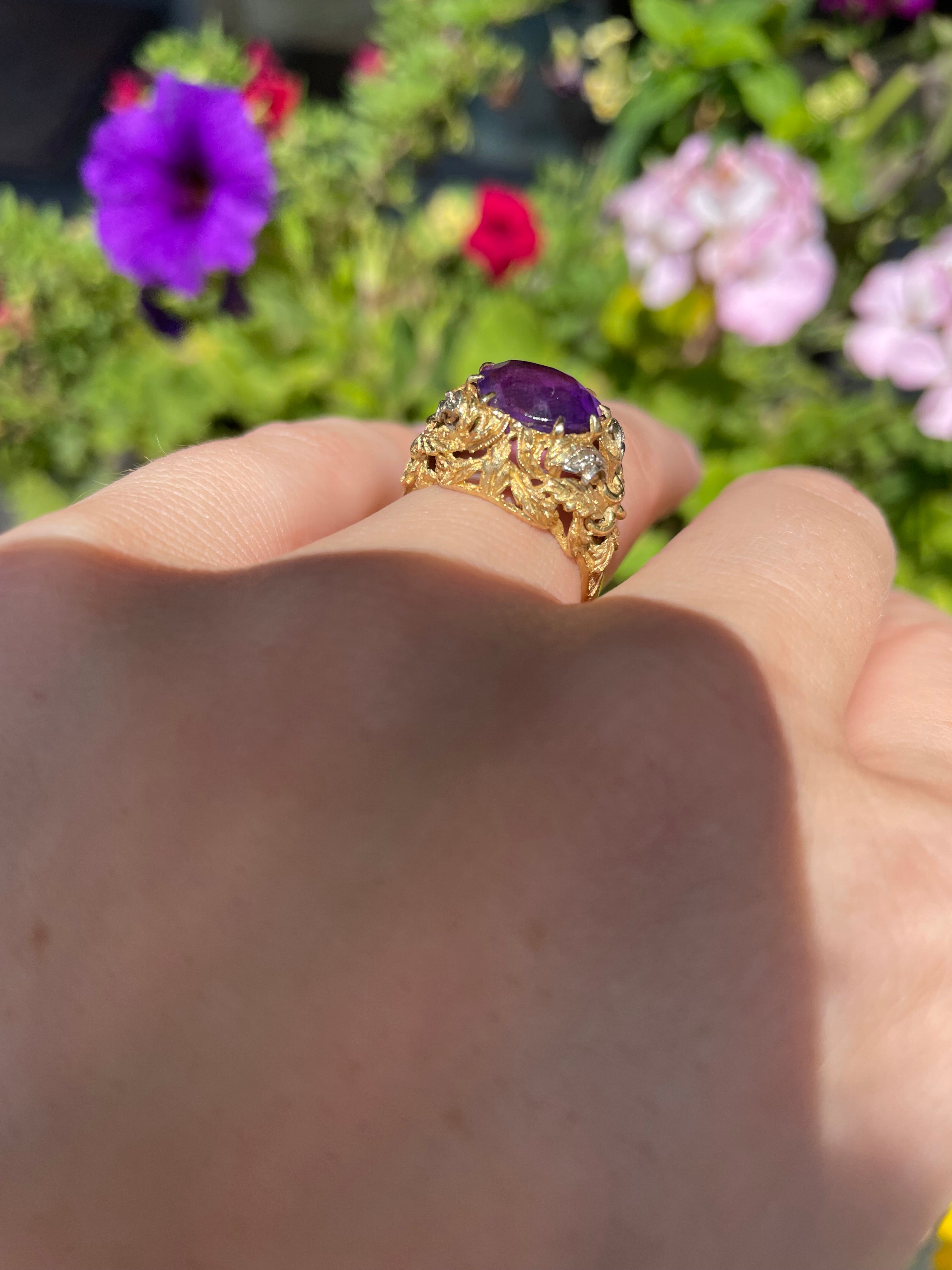 Italian 18k Gold and Amethyst Vintage 20s Ring