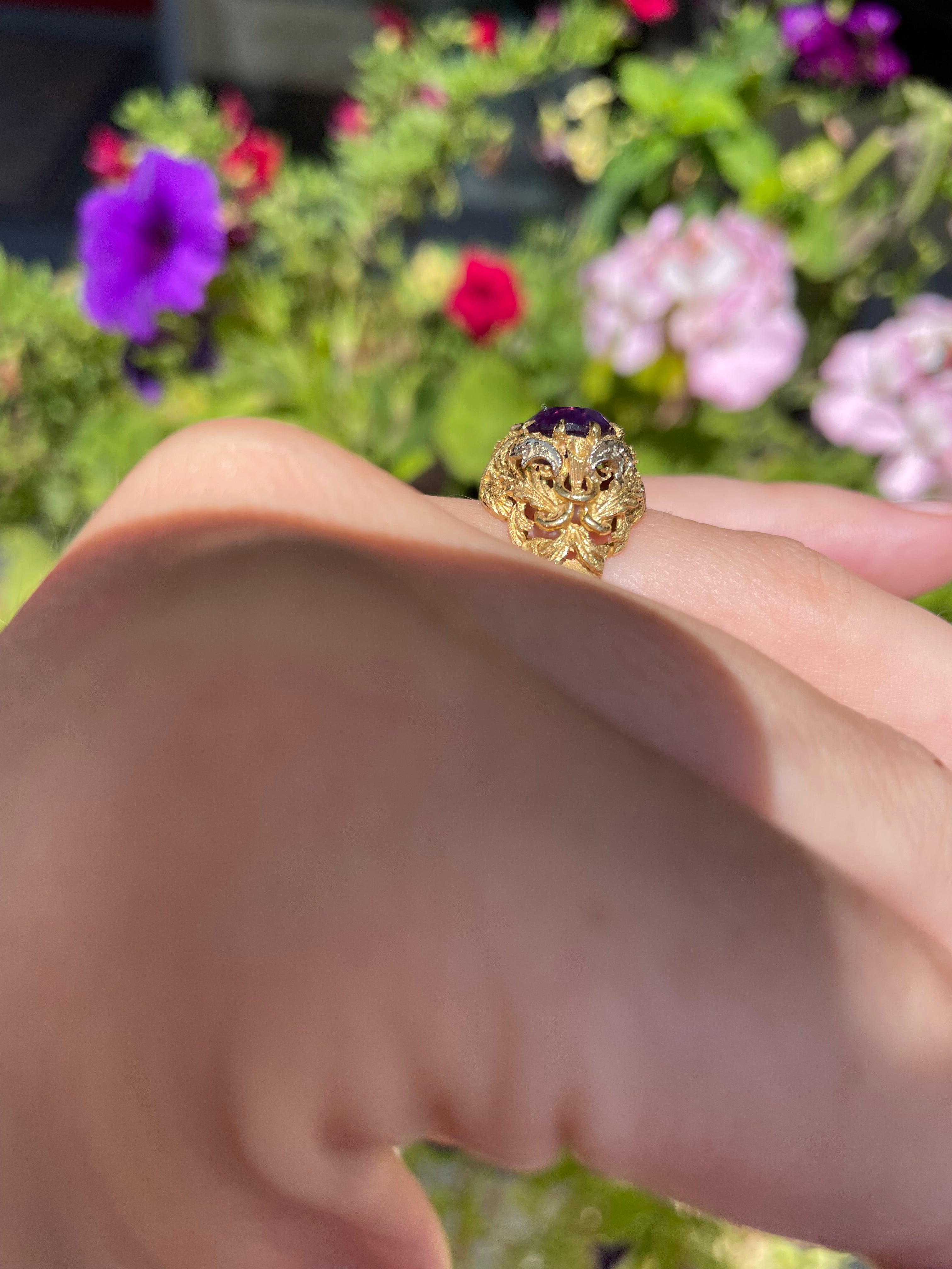 Italian 18k Gold and Amethyst Vintage 20s Ring