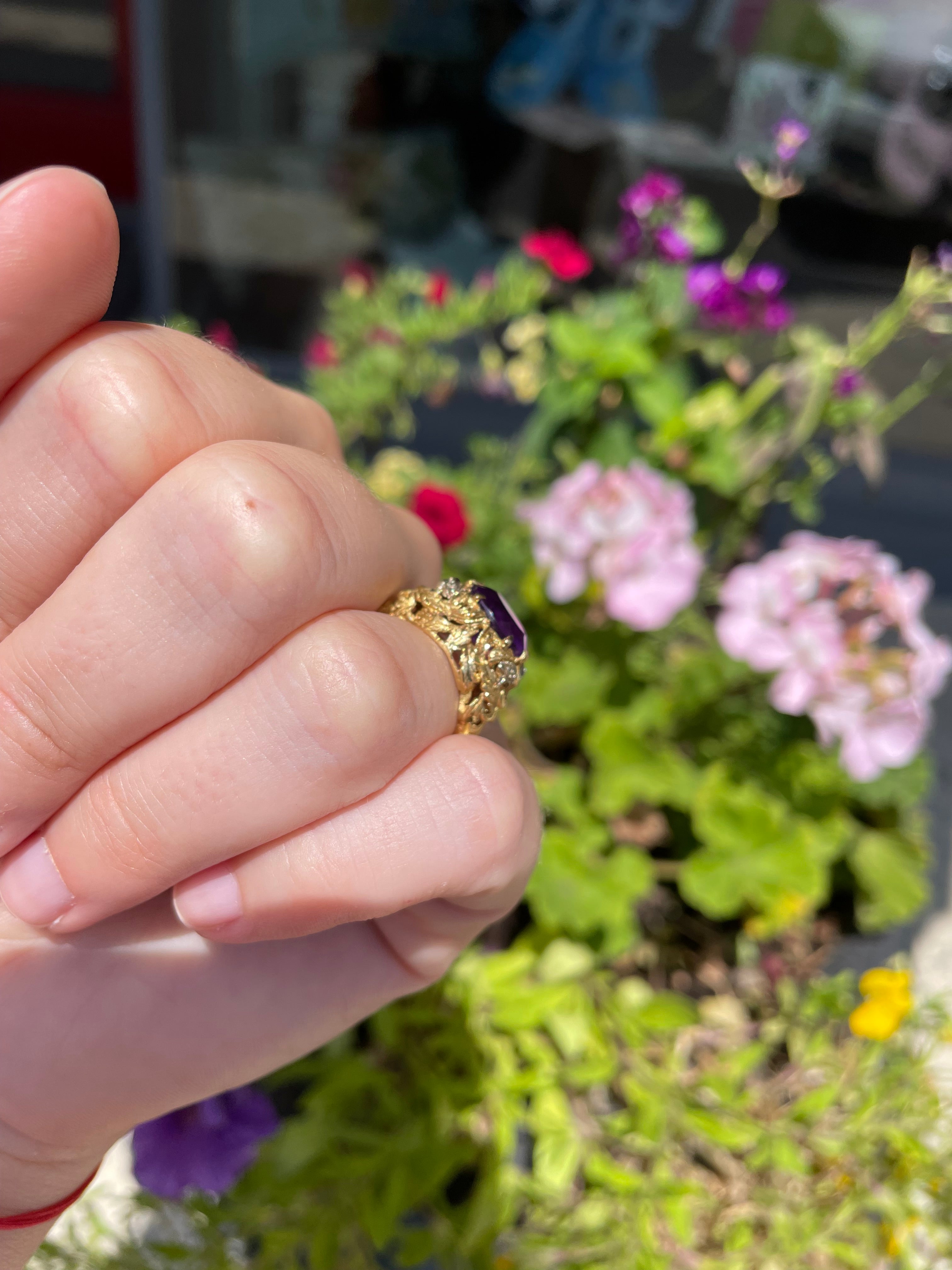Italian 18k Gold and Amethyst Vintage 20s Ring